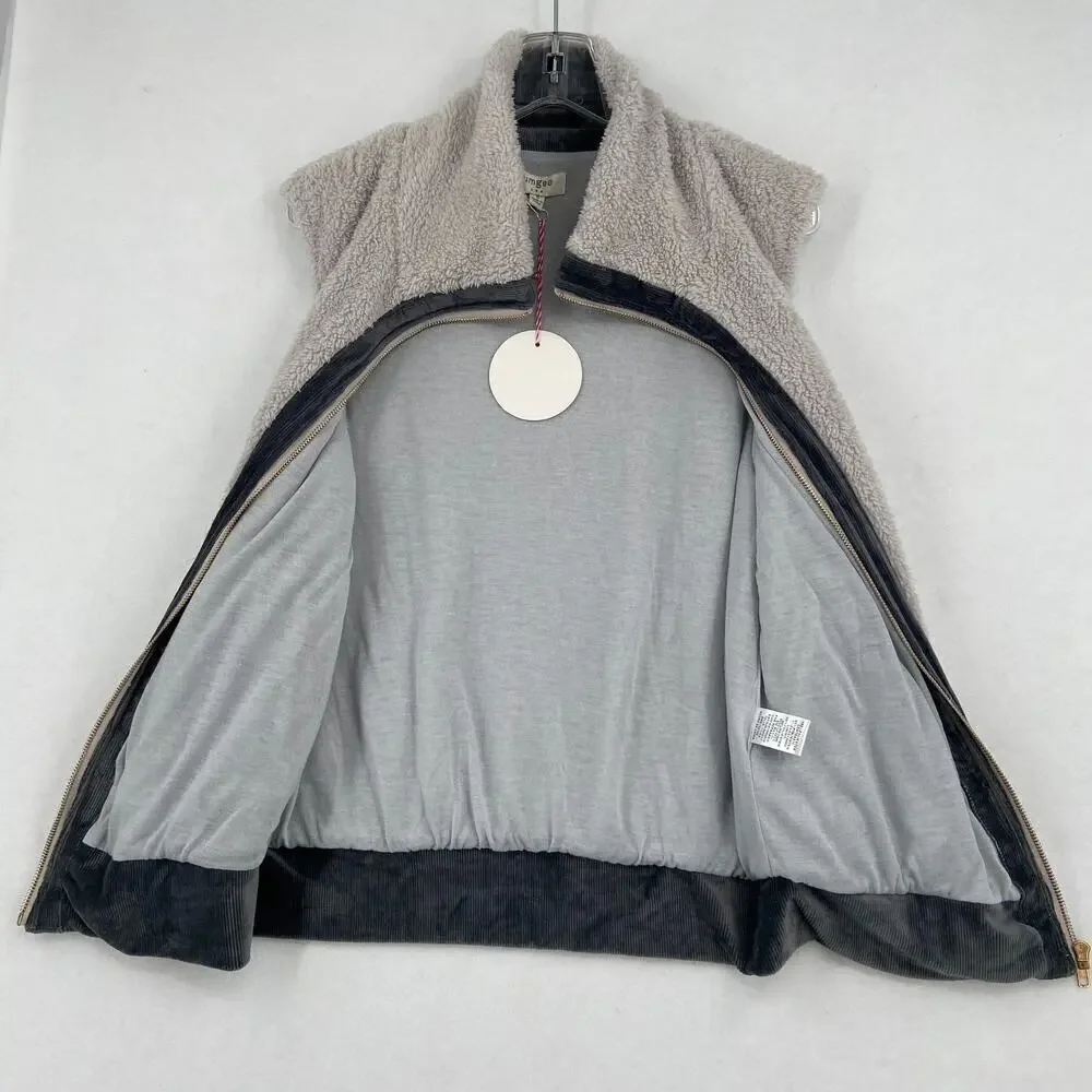 Umgee Teddy Vest Size S Gray Plush Fleece Fully Lined Ribbed Trim Gray Full Zip